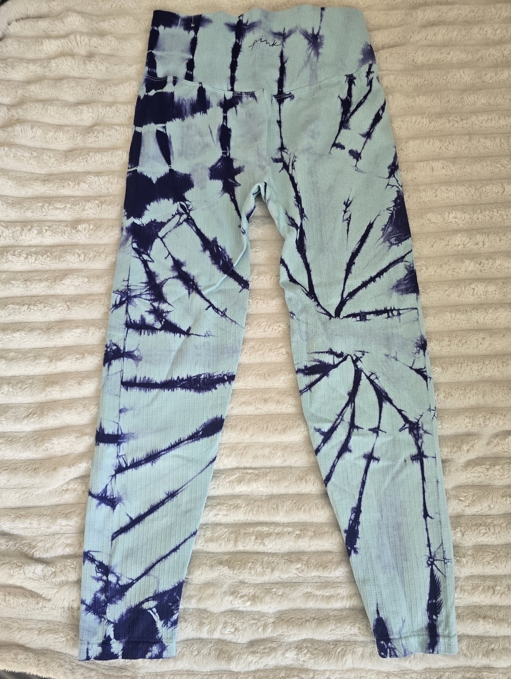 PINK Active Tie-Dye Ribbed Leggings Mint & Dark Purple Womens Medium - Picture 7 of 8